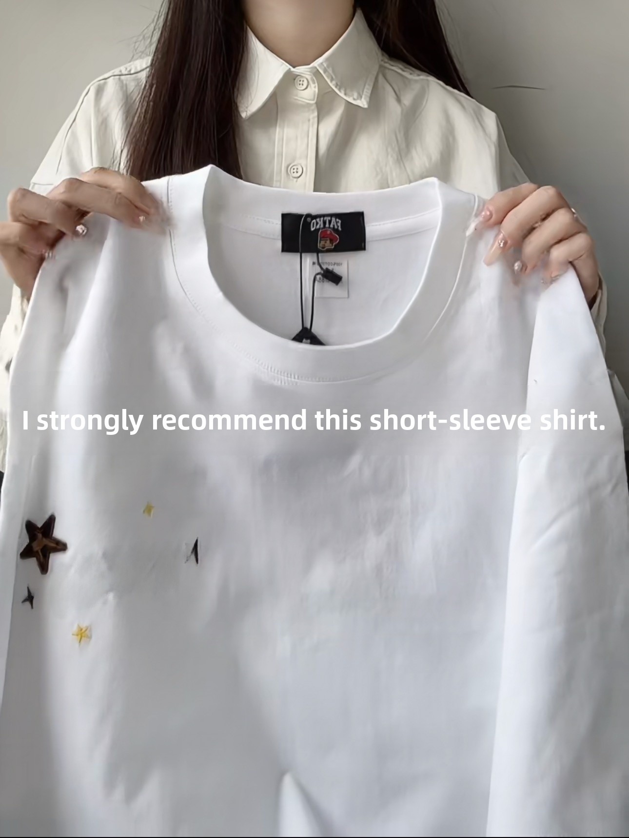 Embroidery Cotton Shirt - 레트로 아메리칸 레터 스타 자수 반팔