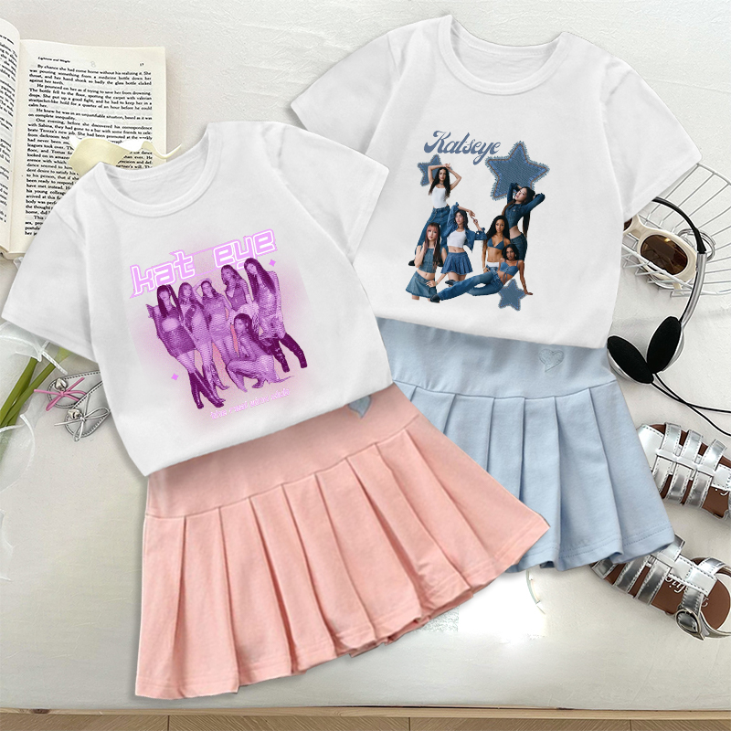 Embroidery Skirt - 패션 K-POP K-캣아이 티셔츠 플리츠 스커트