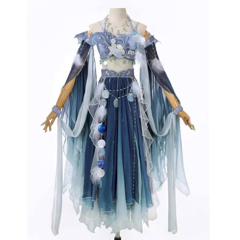 Embroidery Skirt - 이국적인 블루 드레스, 화려한 자수, 한문