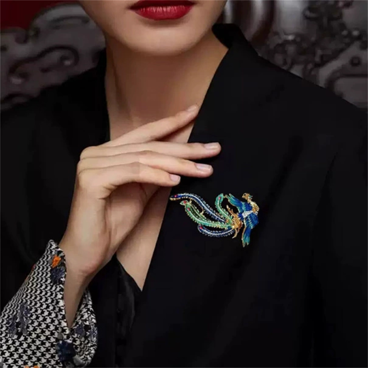 Embroidery Illustration - 1Pc 컬러 레트로 피닉스 브로치 우아한