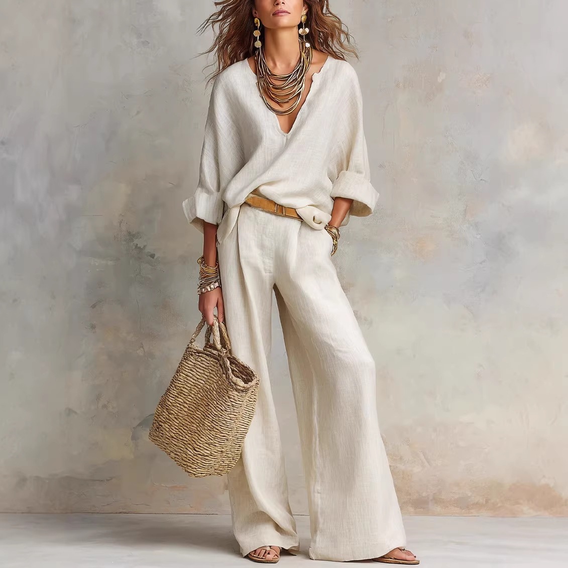 Linen Fabric Natural - 빈티지 여성 심플 캐주얼 순면 린넨