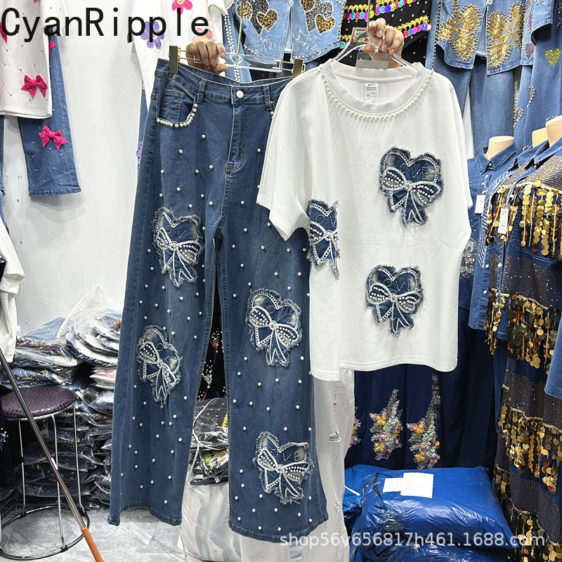 Embroidery Cotton Shirt - 새로운 봄 여름 여성 투피스 세트