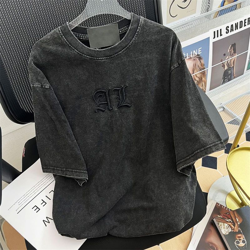 Embroidery Cotton Shirt - 빈티지 아트 클래식 레터 자수 여성