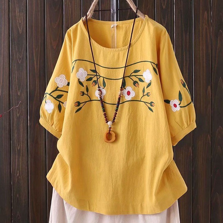 Embroidery Cotton Shirt - 플러스 사이즈 여성용 봄 여름 신상