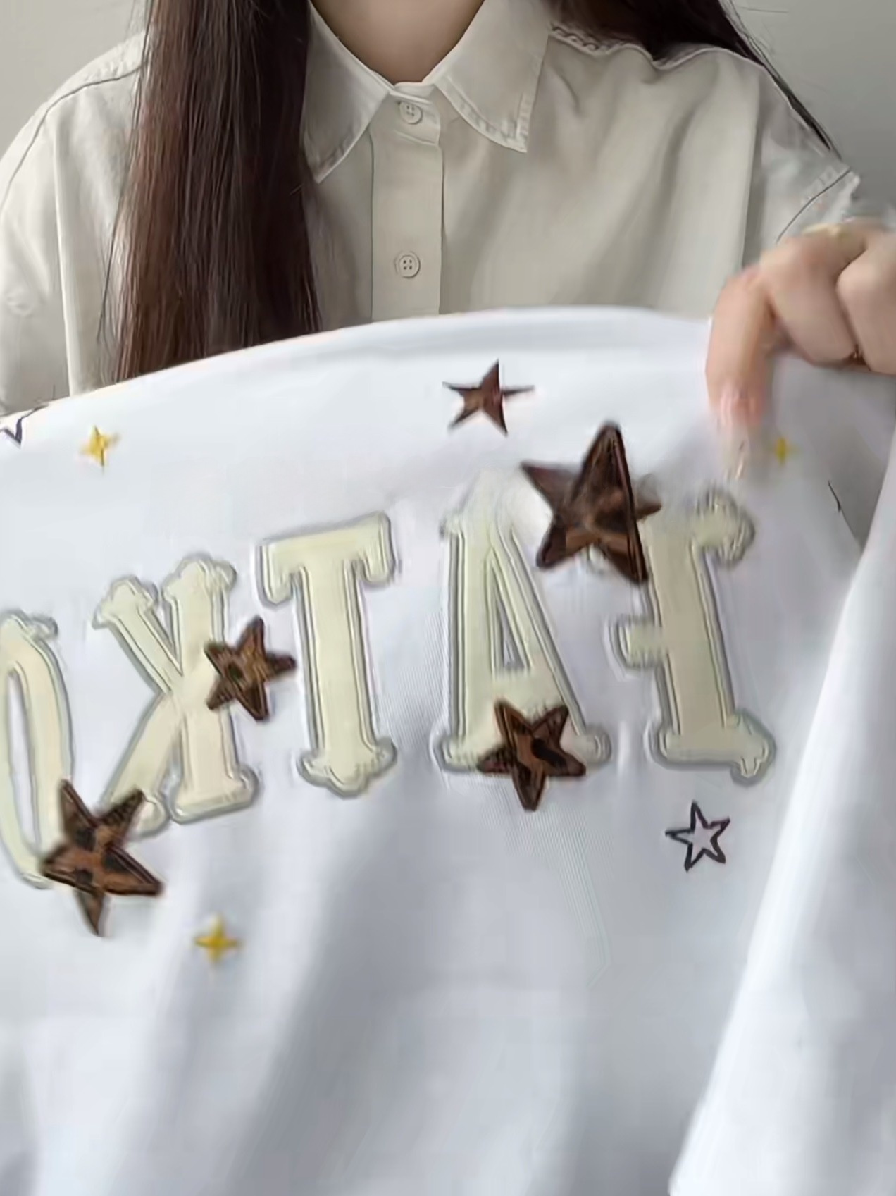 레트로 아메리칸 레터 스타 자수 반팔 코튼 티셔츠 여성 - Embroidery Cotton Shirt 리뷰 및 가격