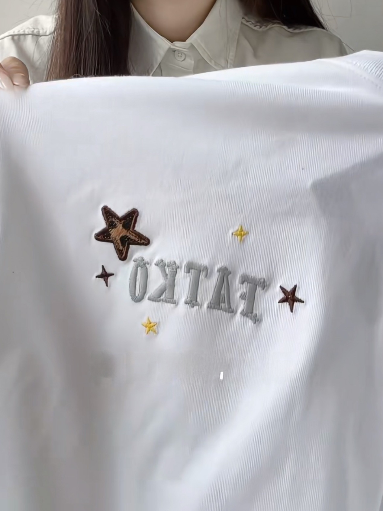 레트로 아메리칸 레터 스타 자수 반팔 코튼 티셔츠 여성 - Embroidery Cotton Shirt 리뷰 및 가격