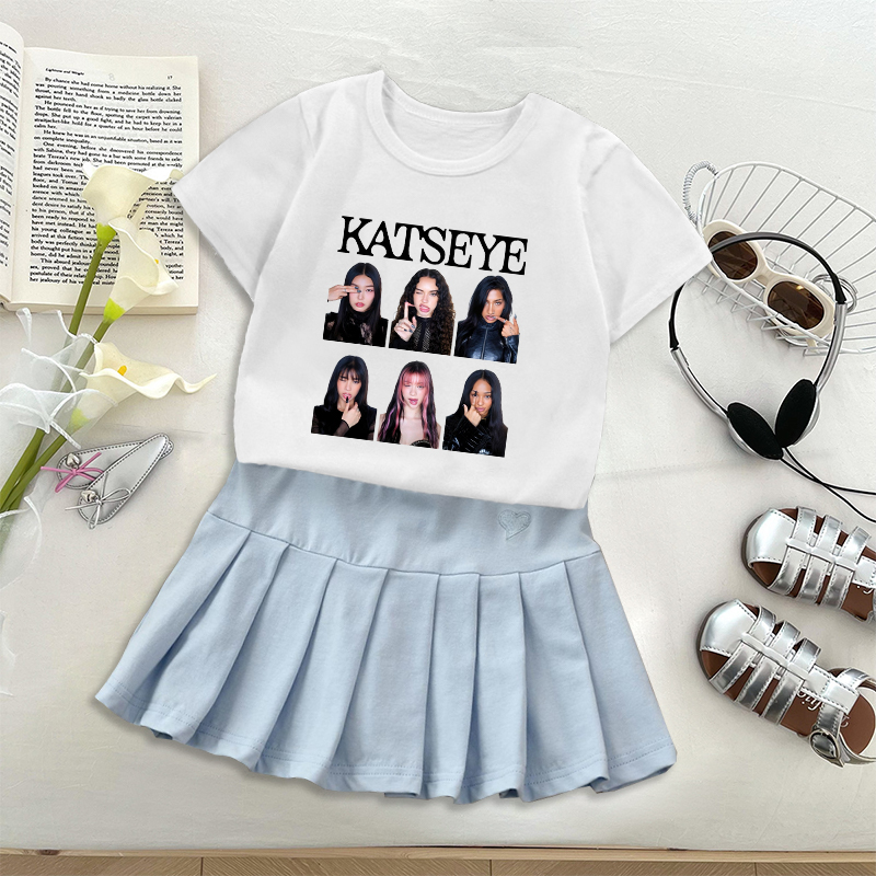 패션 K-POP K-캣아이 티셔츠 플리츠 스커트 세트  - Embroidery Skirt 리뷰 및 가격