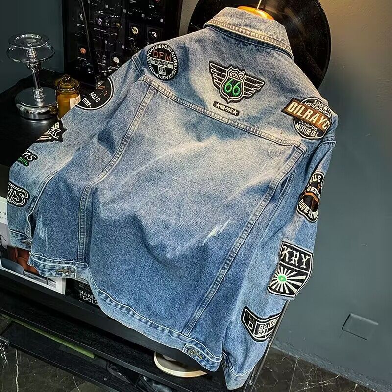 남성 하이 스트리트 자수 패치 데님 재킷 오버사이즈 봄 - Embroidery Patches 리뷰 및 가격