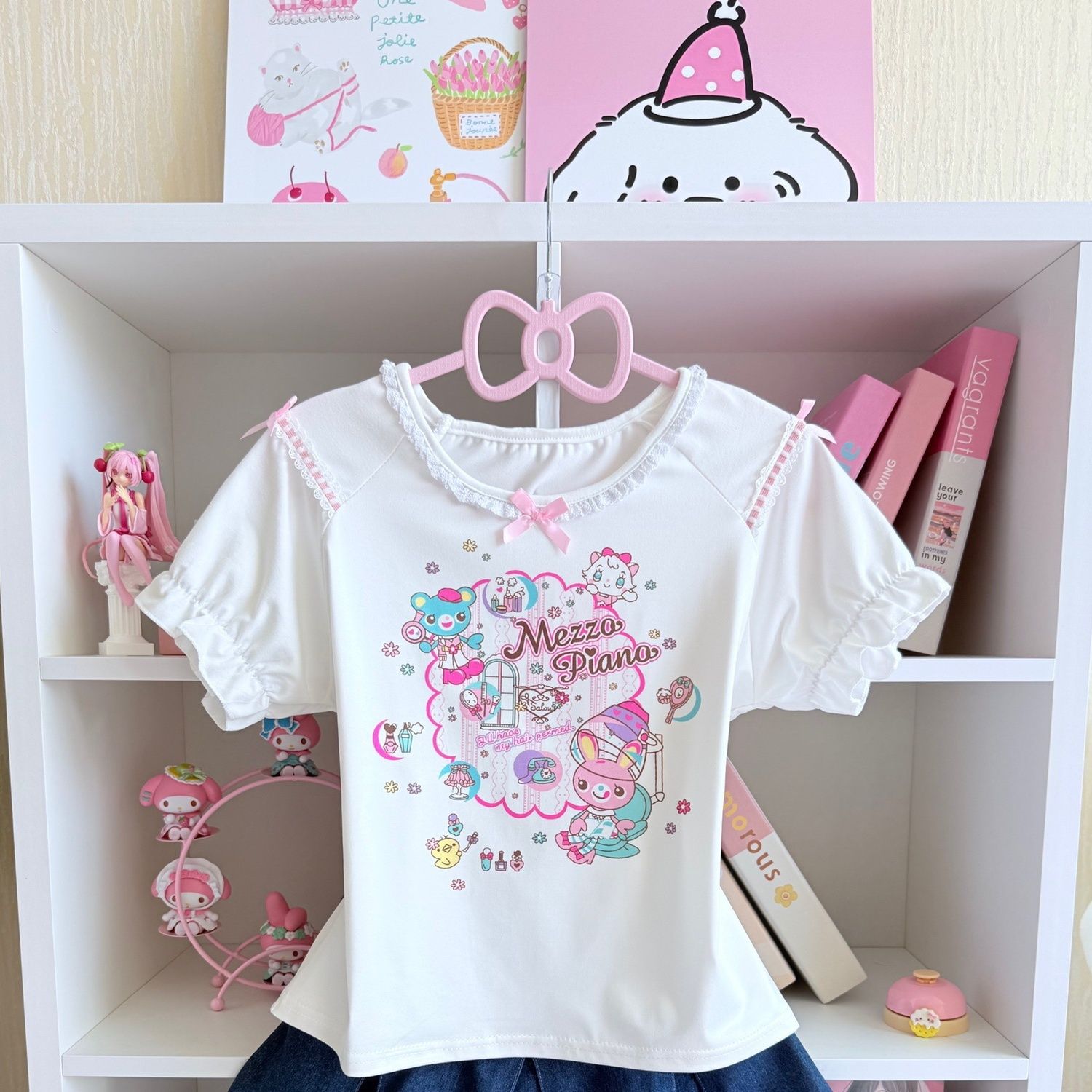 일본풍 스위트 스커트 세트 여름 신상 만화 Mp 프린트 - Embroidery Cotton Shirt 리뷰 및 가격