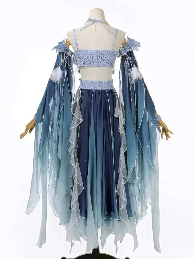 이국적인 블루 드레스, 화려한 자수, 한문 요소, 요정 - Embroidery Skirt 리뷰 및 가격