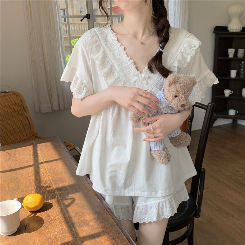 여성용 프릴 파자마 세트, 미니멀리스트 퓨어 디자인,  - Linen Fabric Natural 리뷰 및 가격