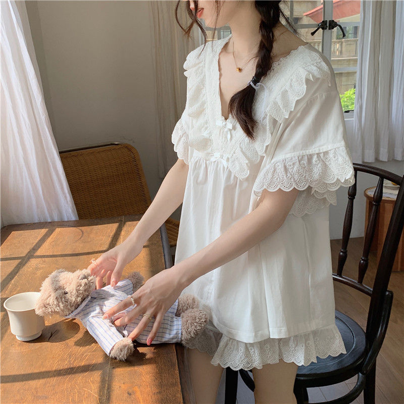 여성용 프릴 파자마 세트, 미니멀리스트 퓨어 디자인,  - Linen Fabric Natural 리뷰 및 가격