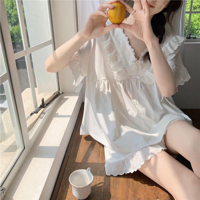 여성용 프릴 파자마 세트, 미니멀리스트 퓨어 디자인,  - Linen Fabric Natural 리뷰 및 가격