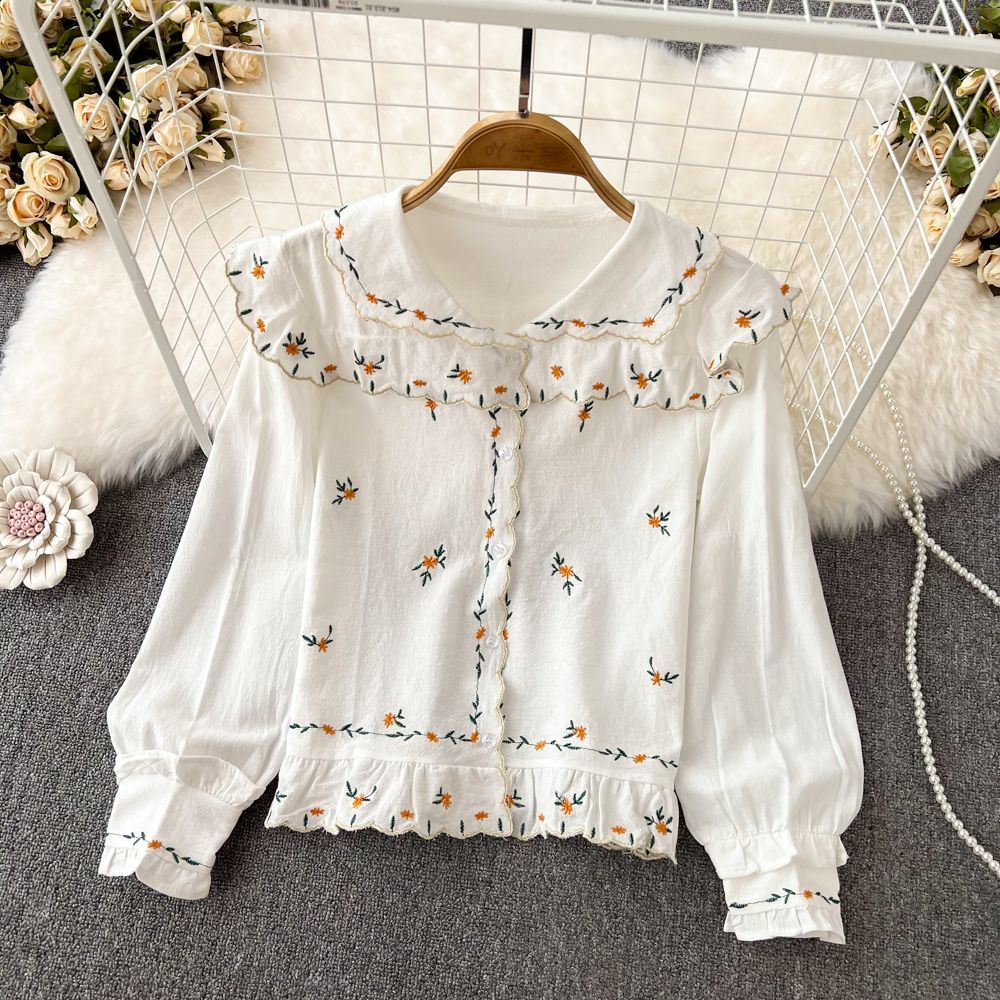 사랑스러운 셔츠 여성 새 봄 학생 빈티지 자수 디자인  - Embroidery Design Love 리뷰 및 가격