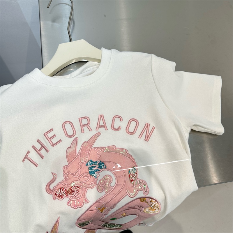 새로운 중국 스타일의 화려한 자수 스팽글 용년 반팔 티 - Embroidery Cotton Shirt 리뷰 및 가격
