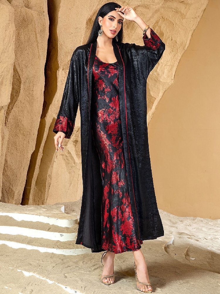 블랙 레드 오픈 기모노 Abaya Damen 두바이 럭 - Embroidery Kebaya 리뷰 및 가격