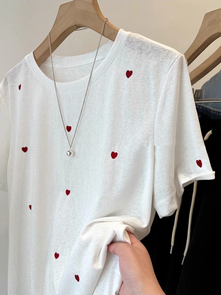 플러스 사이즈 240 파운드 러브 자수 반팔 여성 여름 - Embroidery Cotton Shirt 리뷰 및 가격