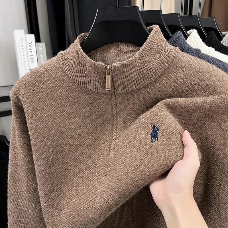 프리미엄 브랜드 지퍼 칼라 스웨터 남성 겨울 신상 패션 - Embroidery Design Logo 리뷰 및 가격