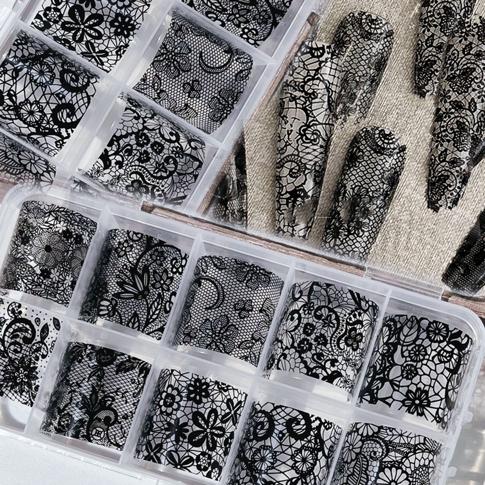  10롤/박스 화이트&블랙 섹시 레이스 꽃 네일 아트 - Transfer Paper Carbon 리뷰 및 가격