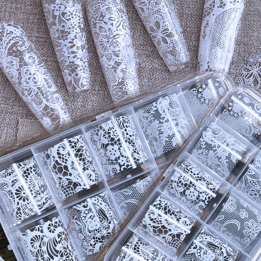  10롤/박스 화이트&블랙 섹시 레이스 꽃 네일 아트 - Transfer Paper Carbon 리뷰 및 가격