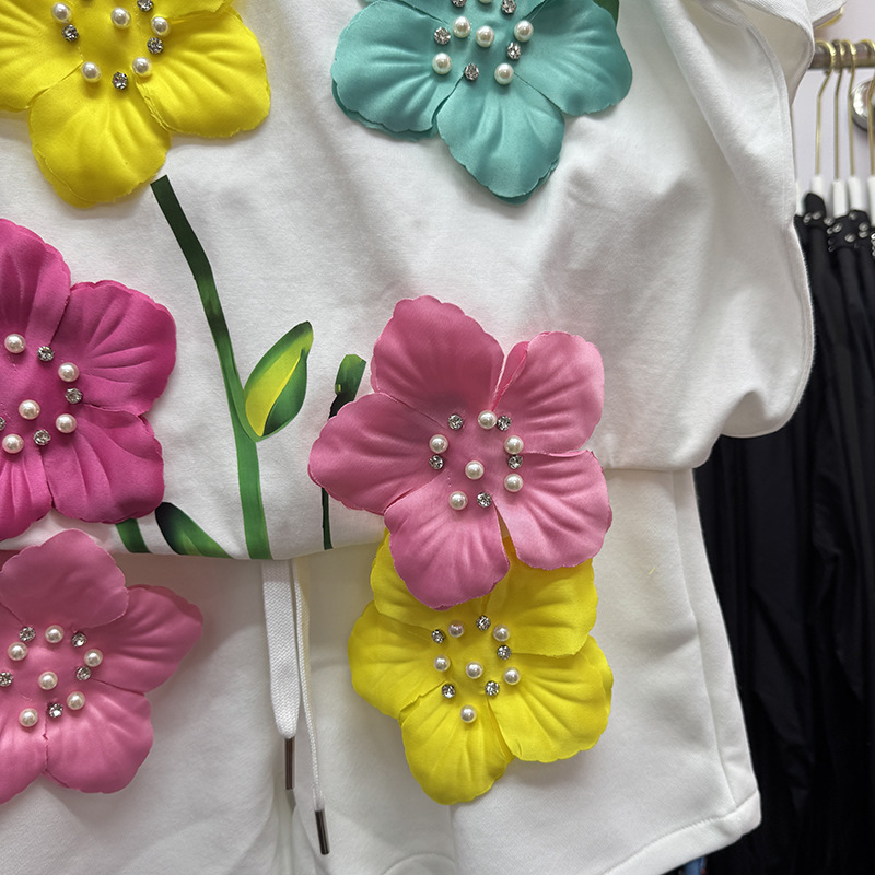 여름 화려한 3D 꽃 티셔츠 진주 비즈 꽃 자수 티셔츠 - Embroidery Cotton Shirt 리뷰 및 가격