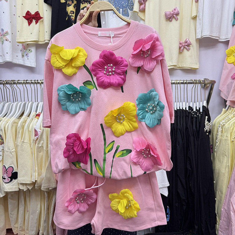 여름 화려한 3D 꽃 티셔츠 진주 비즈 꽃 자수 티셔츠 - Embroidery Cotton Shirt 리뷰 및 가격