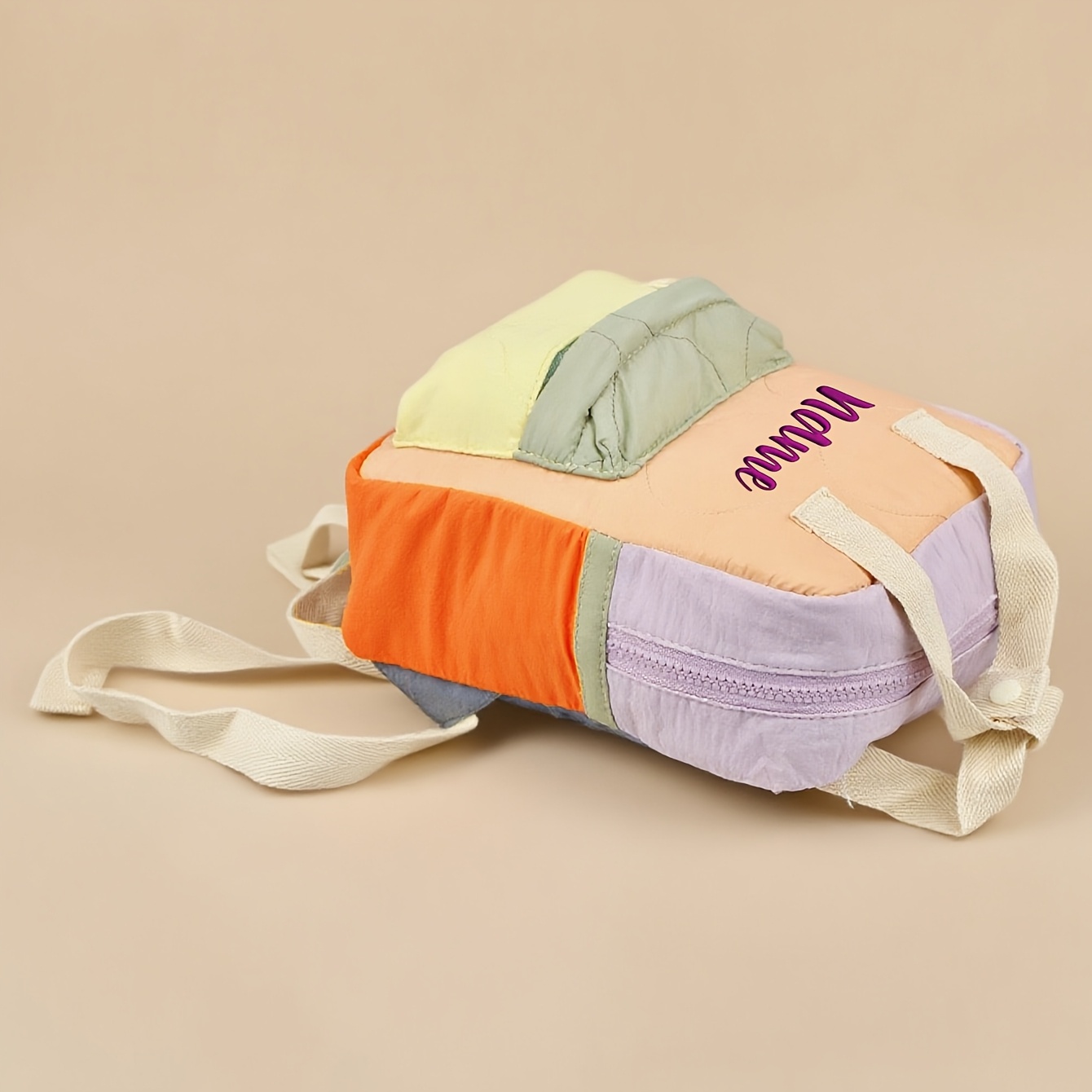 여성용 오렌지-옐로우 컬러 블록 백팩 - 맞춤 이름 자 - Embroidery Name 리뷰 및 가격