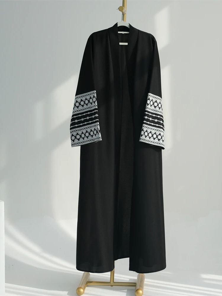 라마단 이드 블랙 오픈 기모노 Abaya Damen 두 - Embroidery Kebaya 리뷰 및 가격