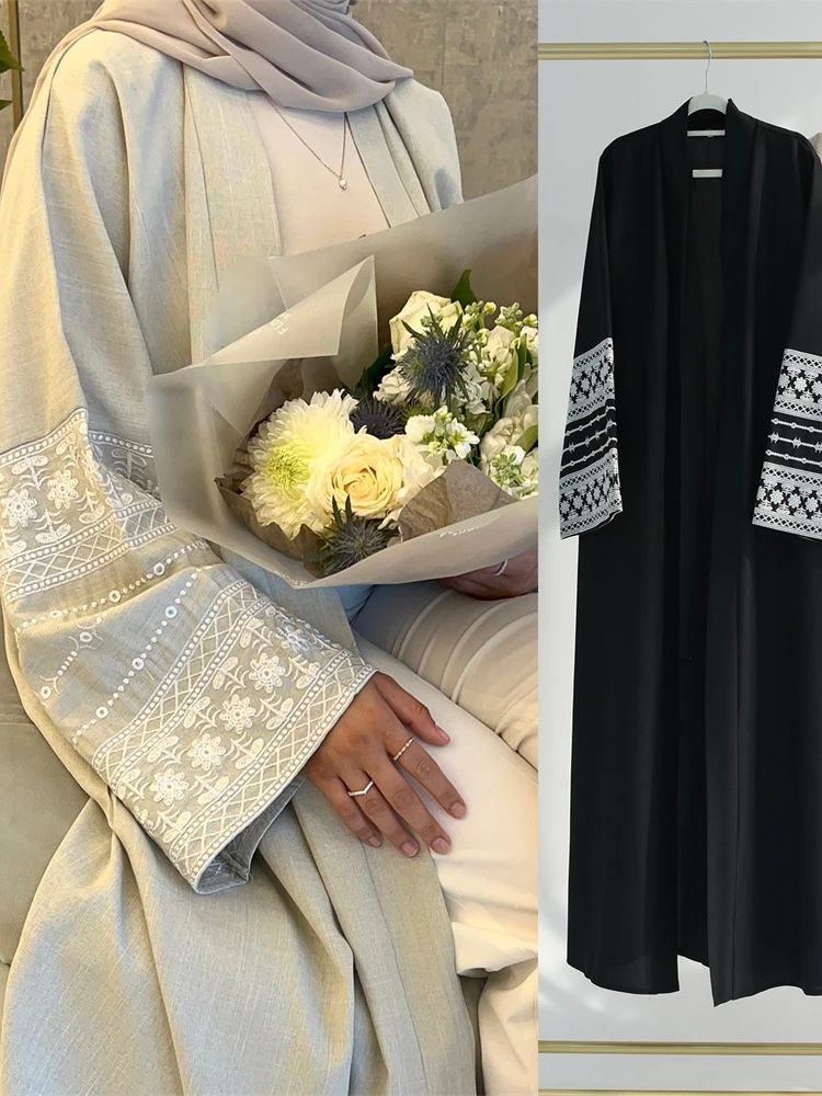 라마단 이드 블랙 오픈 기모노 Abaya Damen 두 - Embroidery Kebaya 리뷰 및 가격