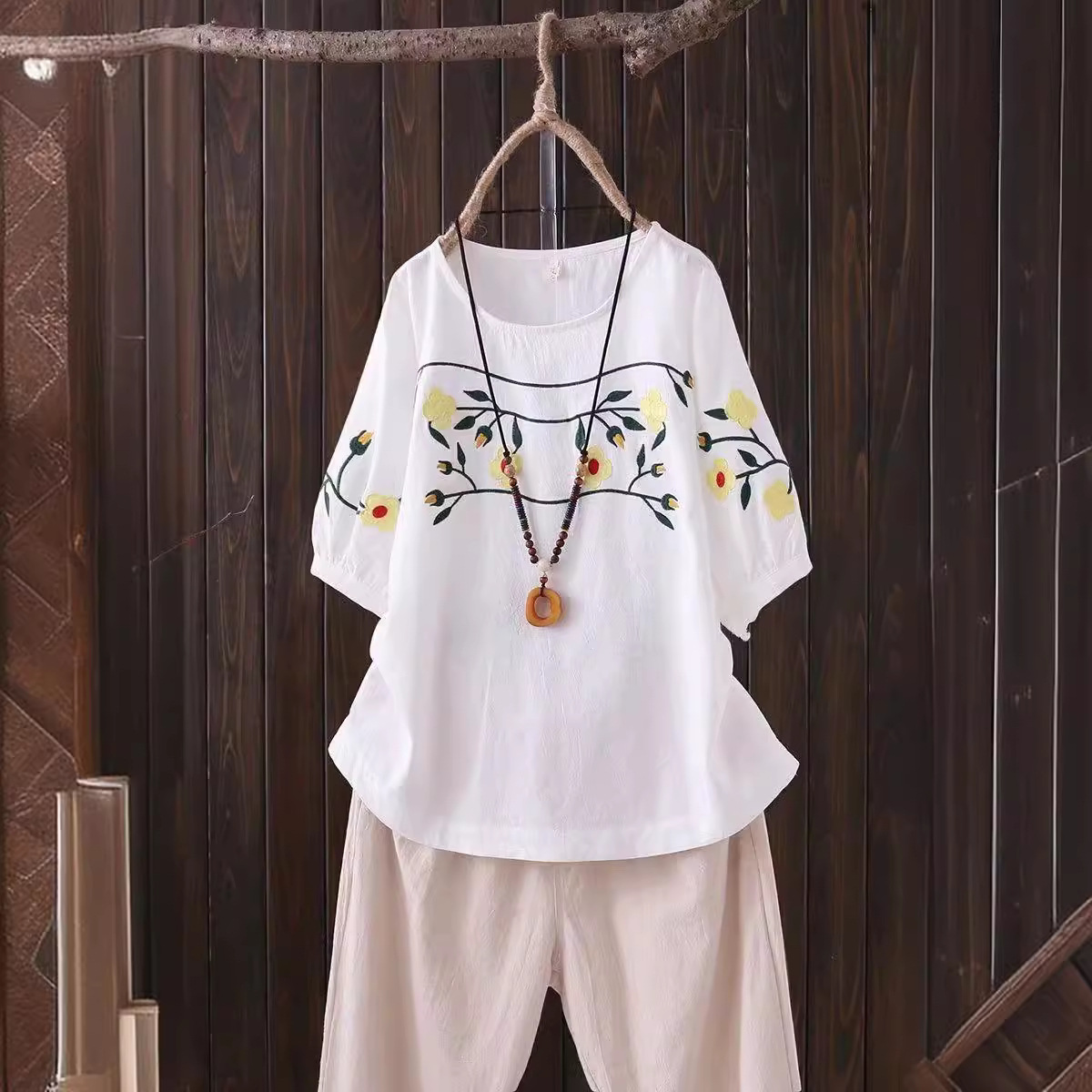 플러스 사이즈 여성용 봄 여름 신상 자수 루즈핏 배 가 - Embroidery Cotton Shirt 리뷰 및 가격